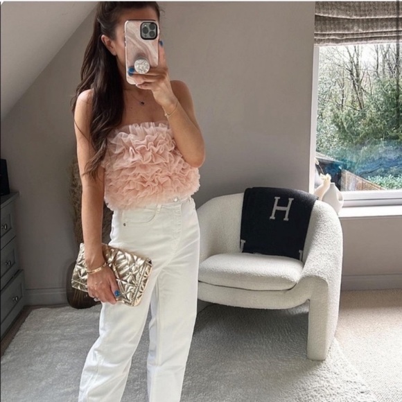 ZARA Pink Tulle Ruffle Strapless Crop Tube Top NWT - Picture 14 of 14